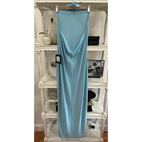 Anthropologie Norma Kamali Halter Turtleneck Side-Slit Midi Dress Blue Sz Small - Picture 7 of 7